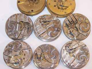 8 Vintage Elgin Pocket Watch Movements 18s 16s 12s for Repair or Parts 8