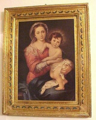 Vintage 1953 Italian Florentine Gilt Gold Toleware Madonna & Child Picture Frame