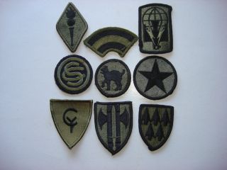 Group Of 9 Us Military Subdued Patches From Various Branches And Units