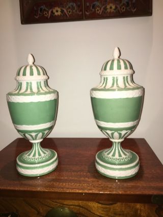 China Urns,  Jade Green Color,  14.  5”,  Pristine And Gorgeous