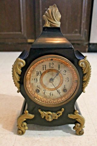 Antique Ansonia Clock Co.  Ny French Style Calais Iron Case Mantel Clock