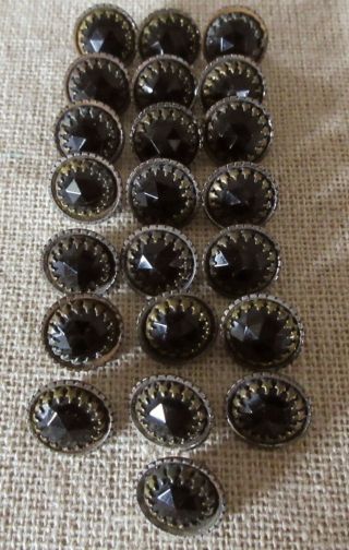 20 Antique Matching Rare Small Steel Black Glass Sewing Buttons