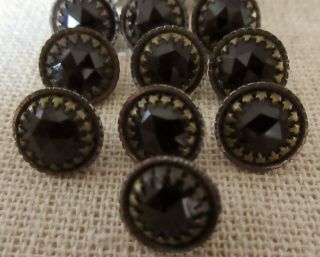 20 Antique Matching Rare Small Steel Black Glass Sewing Buttons 2