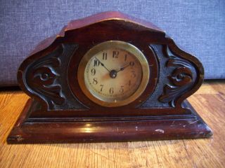 Antique 19th Century Rosewood Mantel Clock With Hand - Carved Front Decoration