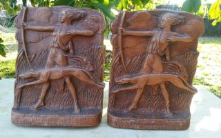 Antique Art Deco Bookends,  Diana The Huntress,  Dog Circa 1920s