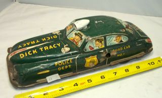 Marx Dick Tracy Squad Car No.  1,  Beat Up,  But Roof Light Is Intact (11)