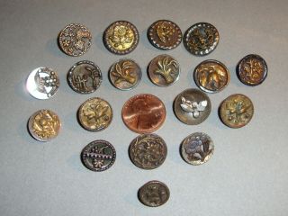 Antique Metal Buttons Flowers And Leaves