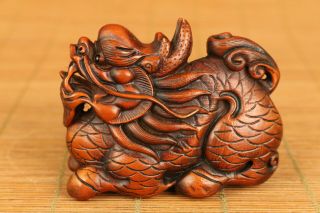 Old Boxwood Hand Carved Dragon Statue Netsuke Collectable True To Life Gift