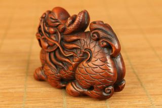 Old boxwood hand carved dragon statue netsuke collectable true to life gift 2