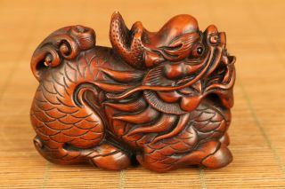 Old boxwood hand carved dragon statue netsuke collectable true to life gift 4