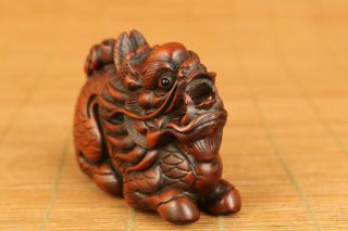 Old boxwood hand carved dragon statue netsuke collectable true to life gift 5