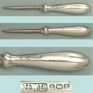 Small Antique English Sterling Silver Stiletto / Awl Hallmarked 1916