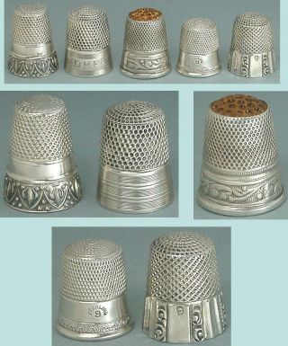5 Vintage Sterling Silver Collectors Thimbles Early - Late 20th Century
