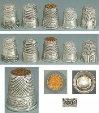 5 Vintage Sterling Silver Collectors Thimbles Early - Late 20th Century 2