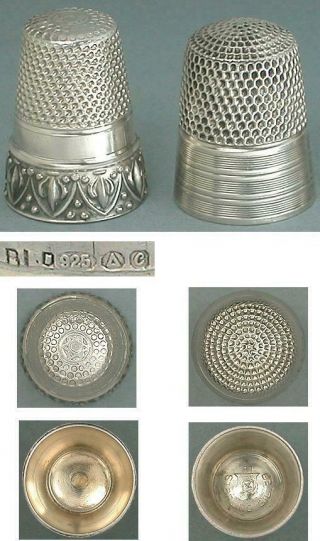 5 Vintage Sterling Silver Collectors Thimbles Early - Late 20th Century 3