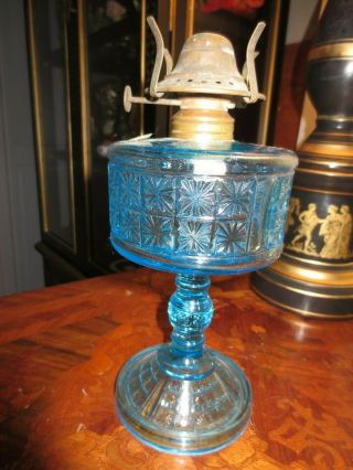 1880 Eapg Blue Daisy Oil Lamp Richard - Hartly Flint Glass Co.  /amazing Color&glass