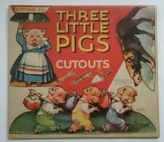 Vintage 1939 Three Little Pigs Cut Out Book Paper Dolls Toy 1930s Uncut Whitman