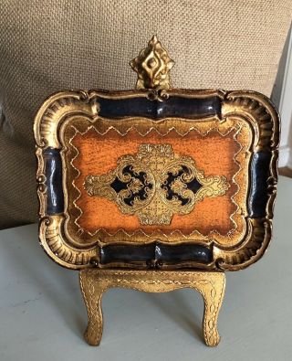 Vintage Florentine Wood Easel Tray Italy Gold Gilt Frame Holder Display Stand