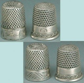 2 Antique American Sterling Silver Thimbles Circa 1880 - 1900
