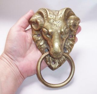 Antique/vintage Brass Rams Head Animal Tether Gate Pull Sheep Goat Gothic/wiccan
