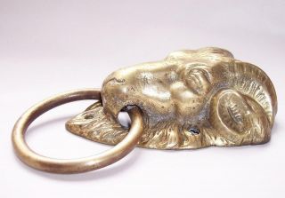 Antique/Vintage BRASS RAMS HEAD ANIMAL TETHER Gate Pull Sheep Goat Gothic/Wiccan 3