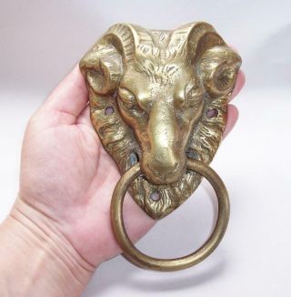 Antique/Vintage BRASS RAMS HEAD ANIMAL TETHER Gate Pull Sheep Goat Gothic/Wiccan 8