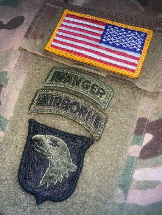 Us Army Od 101st Airborne Patch,  Ranger & Usa Flag W/hook Set Of 4 (a372)