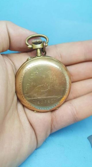 ANTIQUE LION PEUGEOT VERY RARE GOLD FILLED POCKET WATCH 3
