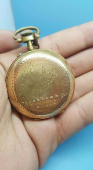 ANTIQUE LION PEUGEOT VERY RARE GOLD FILLED POCKET WATCH 5