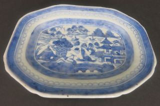 Antique Chinese Canton Export 8.  75 " X 6.  5 " Blue & White Plate Dish Platter