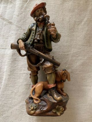 Oberammergau W.  U.  M.  Heinzeller Carved Wood Hunter With Dog Vintage Black Forest
