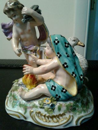 Meissen Porcelain Figure,  " Two Angels Gather Fire Wood " Exquisite Piece