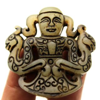 P306 Antique Chinese Old Jade Hand - Carved Double Bird God Amulet Pendants 2.  1 "