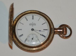 1896 Elgin 6 Size Ornate Gf Hunting Case Pocket Watch,  Runner