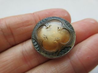 Gorgeous Antique Vtg Clear GLASS in Metal BUTTON w/ Luster Highlights 1 