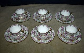 RARE SET 6 ADDERLEY PINK LOWESTOFT TRIOS – TEACUPS & SAUCERS & PLATES DEMITASSE 3