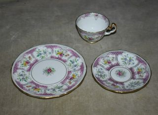 RARE SET 6 ADDERLEY PINK LOWESTOFT TRIOS – TEACUPS & SAUCERS & PLATES DEMITASSE 7