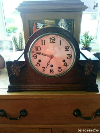 Antique Oak Cased Mantle Clock Westminster Chimes