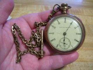 Antique Elgin National Watch Co Open Face Gold Filled Pocket Watch Running