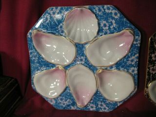 Pr Antique Fine Porcelain Oyster Plates 2