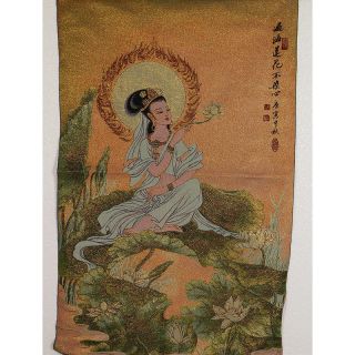 Tibet Collectable Silk Hand Painted Lotus Kwan - Yin Portrait Thangka E856