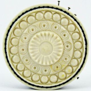 Antique Victorian English Hand Carved Bone Silk Sewing Pin Disc Wheel Cushion