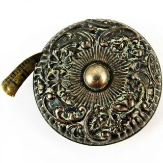 Antique Gorham Embossed Floral Push Button Sterling Silver Tape Measure