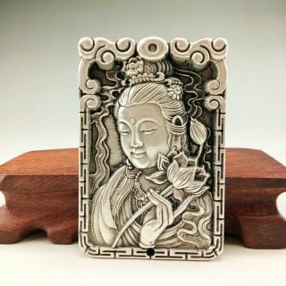 Chinese Ancient Tibetan Silver Pendant Hand - Carved Buddha Statue