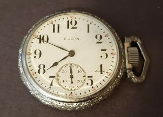 1912 Elgin 16s 17j Pocket Watch In 14k White Spartan Illinois Case Runs