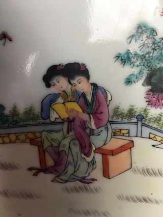 Fine Old Chinese Antique Hand Painted Porcelain Wall Plaque 2 Girls Reading Rare 3
