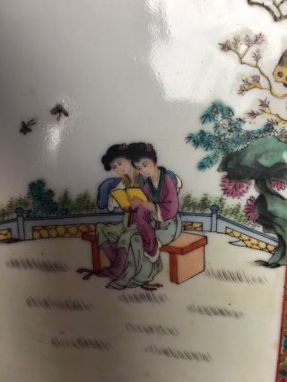 Fine Old Chinese Antique Hand Painted Porcelain Wall Plaque 2 Girls Reading Rare 4