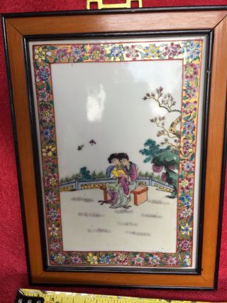 Fine Old Chinese Antique Hand Painted Porcelain Wall Plaque 2 Girls Reading Rare 6