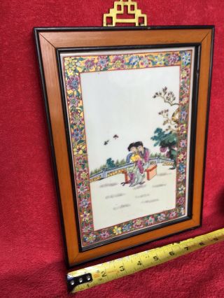 Fine Old Chinese Antique Hand Painted Porcelain Wall Plaque 2 Girls Reading Rare 7