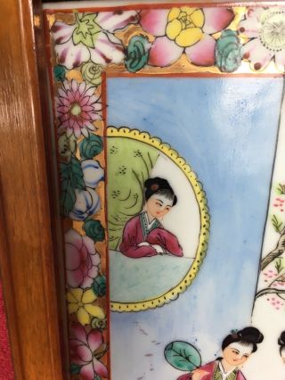 Old Chinese Antique Hand Painted Porcelain Wall Plaque Famille Girls SIGNED RARE 4